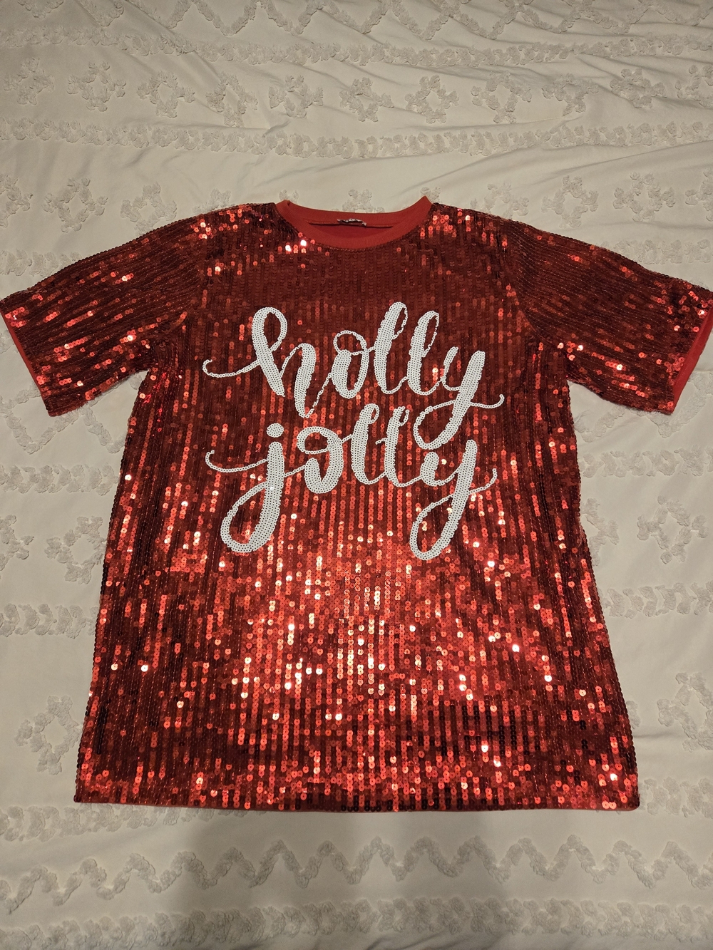 Women"s Red Sequin 'Holly Jolly' Holiday Top